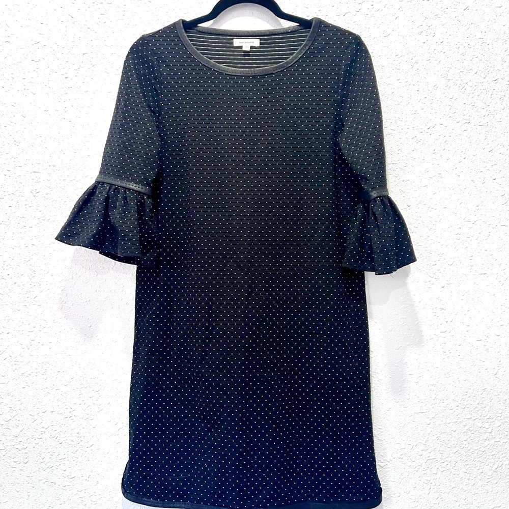 Max Studio Black Dress with Polka Dots and Flared Sleeves XS